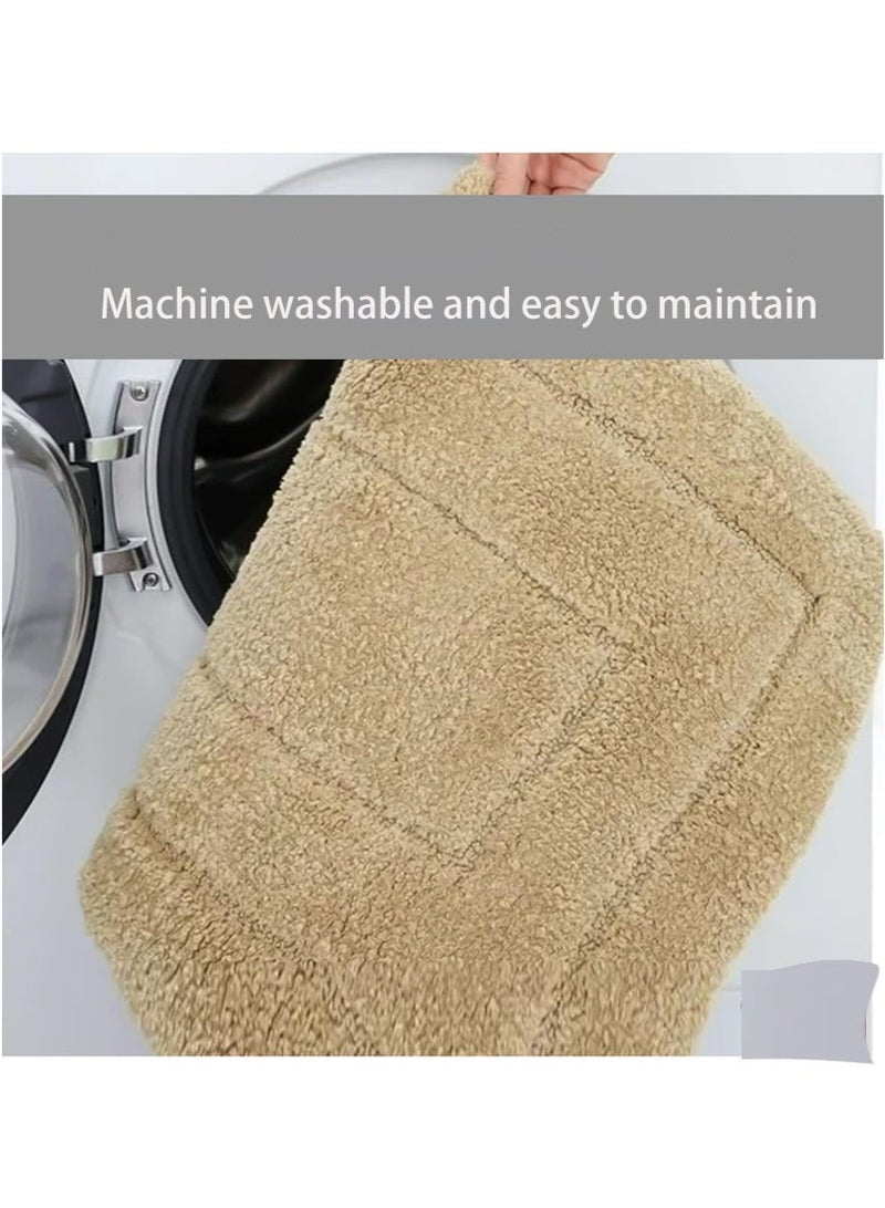 طقم سجادة حمام 2 قطعة، سجادة حمام مانعة للانزلاق قابلة للغسل، سجادة أرضية مغطاة مضادة للقاذور وسجادة حمام ماصة، سجادة باب، سجادة أرضية مانعة للانزلاق للحمام والمدخل 40*60 سم (كاكي) - Image 5