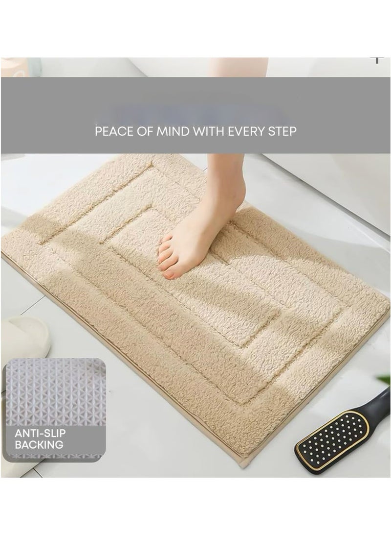 طقم سجادة حمام 2 قطعة، سجادة حمام مانعة للانزلاق قابلة للغسل، سجادة أرضية مغطاة مضادة للقاذور وسجادة حمام ماصة، سجادة باب، سجادة أرضية مانعة للانزلاق للحمام والمدخل 40*60 سم (كاكي) - Image 3