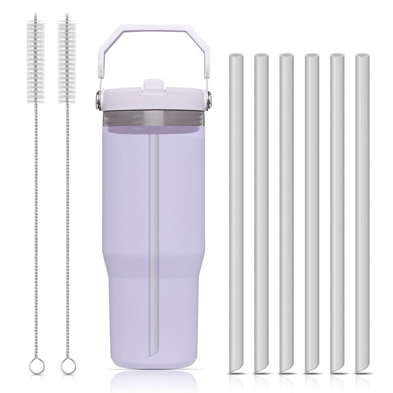 JAYOBGO Replacement Straws for Stanley Iceflow Tumbler Flip Straw, 6PCS Reusable Silicon Straws with Cleaning Brush for Stanley IceFlow 20/30/40/64oz Stainless Steel Water Bottle, Insulated Water Accessories - Image 1