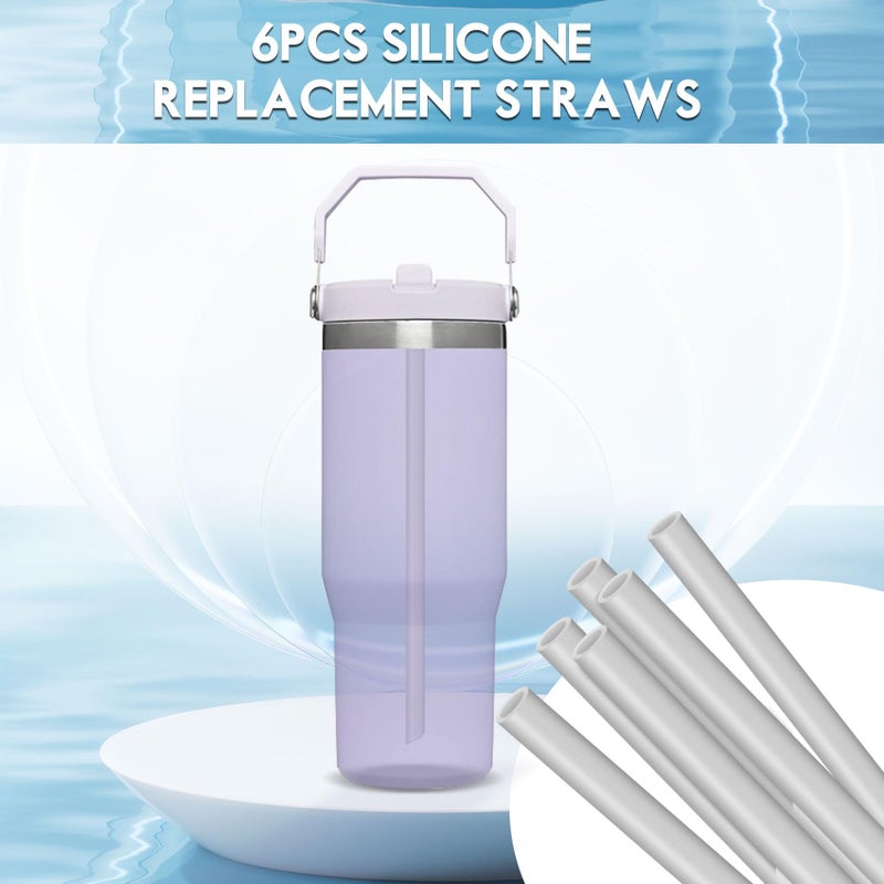 JAYOBGO Replacement Straws for Stanley Iceflow Tumbler Flip Straw, 6PCS Reusable Silicon Straws with Cleaning Brush for Stanley IceFlow 20/30/40/64oz Stainless Steel Water Bottle, Insulated Water Accessories - Image 4