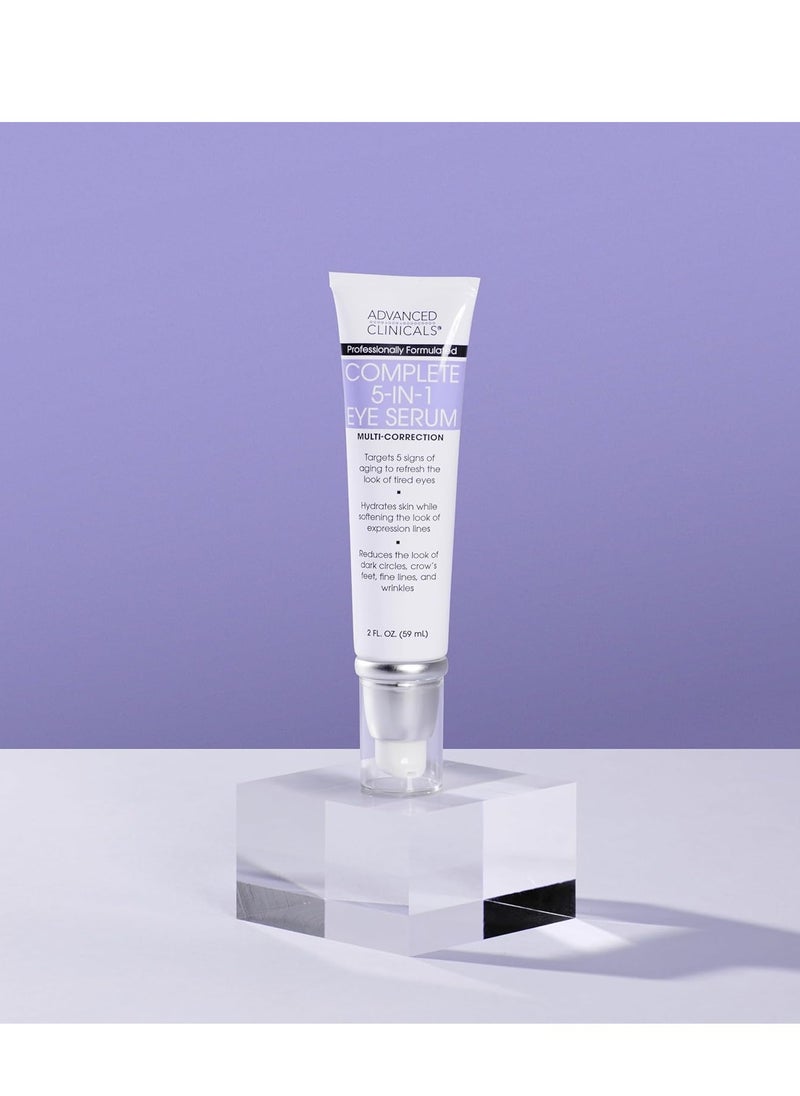 Advanced Clinicals - Advanced Clinicals 5-in-1 Eye Serum | Multi-Benefit Visible Anti Aging Under Eye Serum Face Moisturizer Reduces Appearance Of Dark Circles, Puffy Eyes, Crows Feet, Wrinkles, & Fine Lines, 2 Fl Oz - Image 1