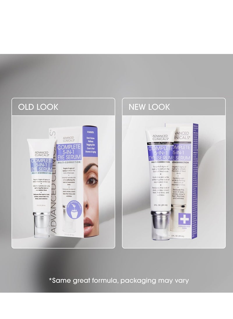 Advanced Clinicals - Advanced Clinicals 5-in-1 Eye Serum | Multi-Benefit Visible Anti Aging Under Eye Serum Face Moisturizer Reduces Appearance Of Dark Circles, Puffy Eyes, Crows Feet, Wrinkles, & Fine Lines, 2 Fl Oz - Image 1