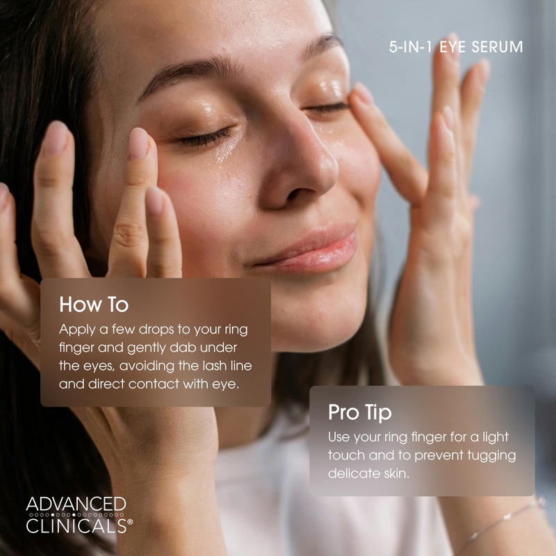 Advanced Clinicals 5-in-1 Eye Serum | Multi-Benefit Visible Anti Aging Under Eye Serum Face Moisturizer Reduces Appearance Of Dark Circles, Puffy Eyes, Crows Feet, Wrinkles, & Fine Lines, 2 Fl Oz - Image 5