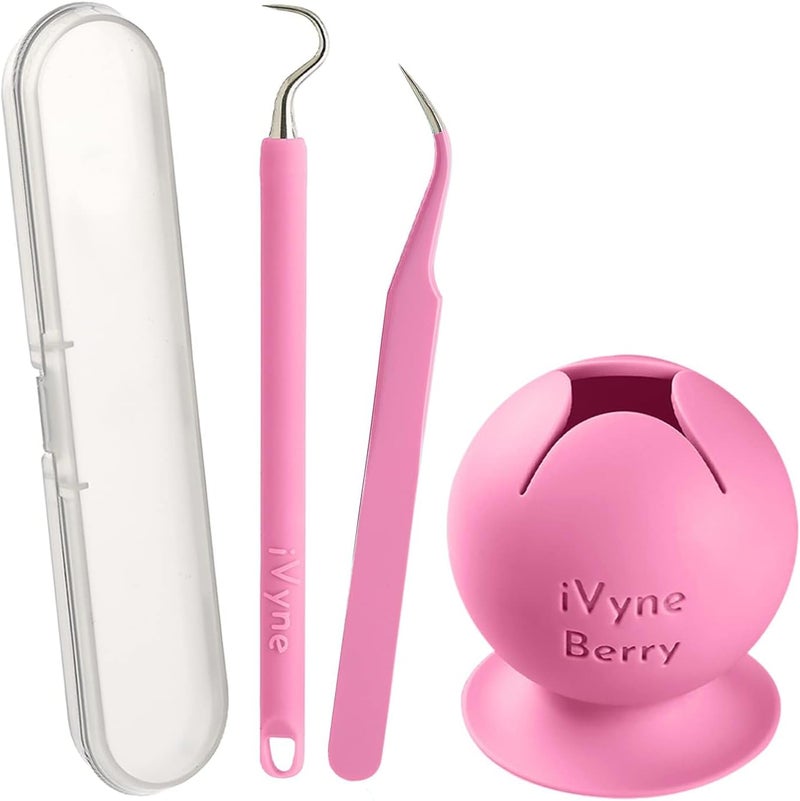 iVyne Berry and Silicone Weeding Tools - Suction Vinyl Weeder, Craft Tweezer, Scrap Collector Holder - Cricut & Silhouette Accessories - Pink - Image 1