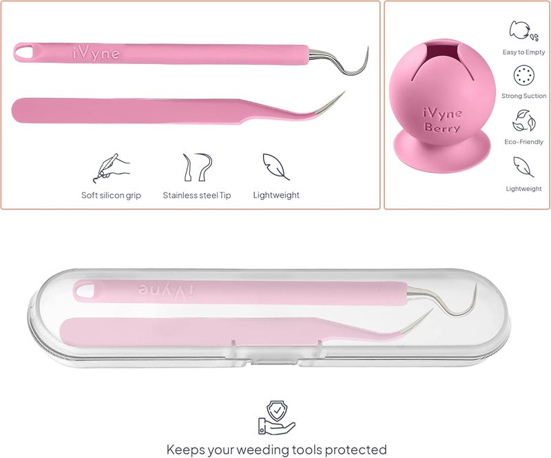 iVyne Berry and Silicone Weeding Tools - Suction Vinyl Weeder, Craft Tweezer, Scrap Collector Holder - Cricut & Silhouette Accessories - Pink - Image 3