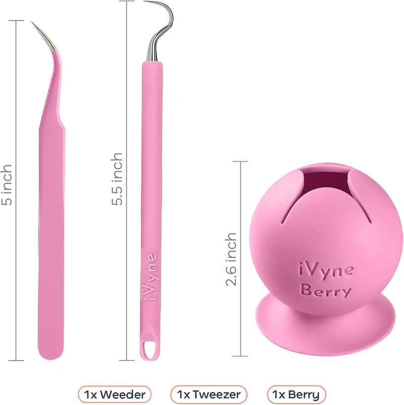 iVyne Berry and Silicone Weeding Tools - Suction Vinyl Weeder, Craft Tweezer, Scrap Collector Holder - Cricut & Silhouette Accessories - Pink - Image 2