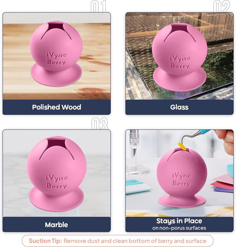 iVyne Berry and Silicone Weeding Tools - Suction Vinyl Weeder, Craft Tweezer, Scrap Collector Holder - Cricut & Silhouette Accessories - Pink - Image 5