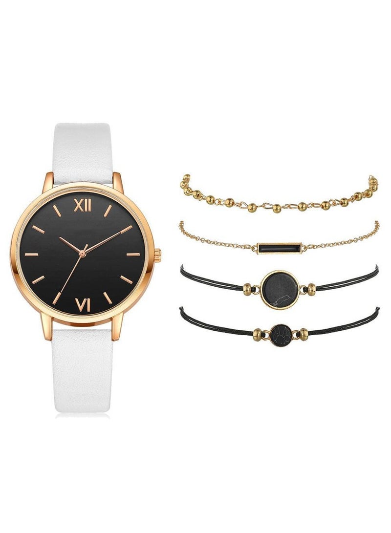 5PCS Stylish Beautiful Ladies Watch Bracelet Charming and Elegant Holiday Gift Women's Watch Set Women's Bangle Watch and Bracelet Set