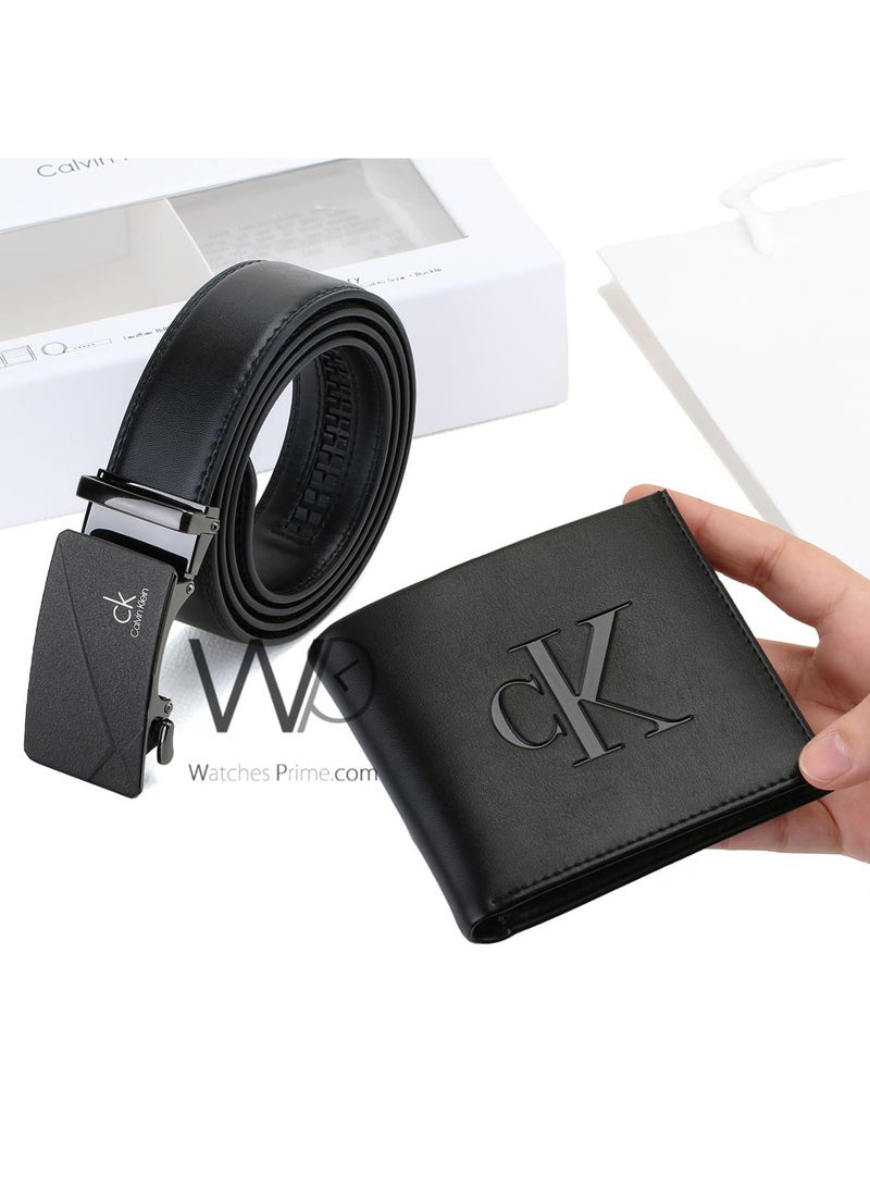 كالفن كلاين جينز طقم هدية رجالي كالفن كلاين محفظة وحزام أسود - إبزيم CK - Image 2