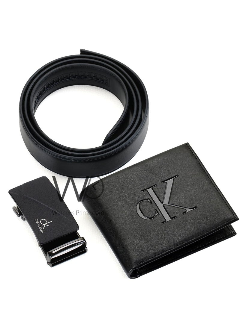 كالفن كلاين جينز طقم هدية رجالي كالفن كلاين محفظة وحزام أسود - إبزيم CK - Image 3