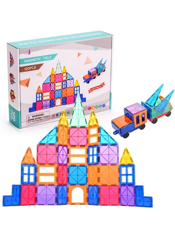 DMG TECH Magnetic Tiles Building Blocks,Clear Magnetic 3D Building Blocks Construction Playboards,120PCS Educational Magnet Toys,Ages 3 Years + (120PCS) - Image 1