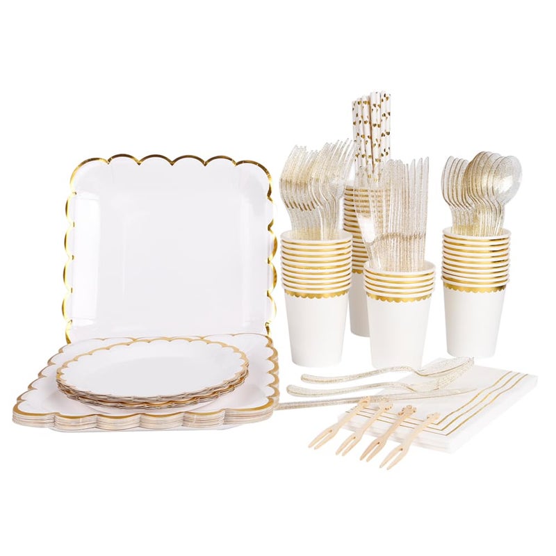 Geeklife White Paper Cups with Metallic Foil Scalloped Gold Border  Decorative Disposable Party Paper Cups 10.5 oz for Wedding Party  Baby Shower and Cocktail 40 pcs - Image 2