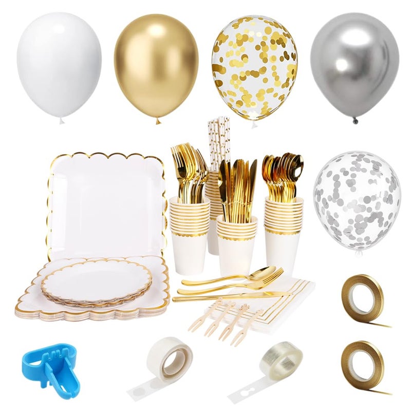 Geeklife White Paper Cups with Metallic Foil Scalloped Gold Border  Decorative Disposable Party Paper Cups 10.5 oz for Wedding Party  Baby Shower and Cocktail 40 pcs - Image 3