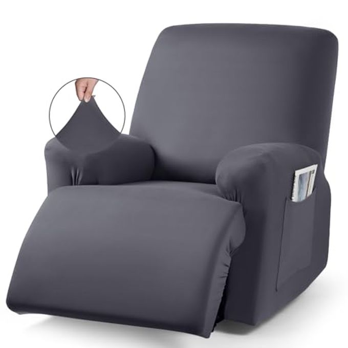 TAOCOCO Recliner Chair Covers Stretch Polyester Fabric 3-Piece for Large Recliners, Soft, Breathable and Skin-Friendly Furniture Protector, Washable (Dark Gray, Recliner Chair Cover) - Image 4