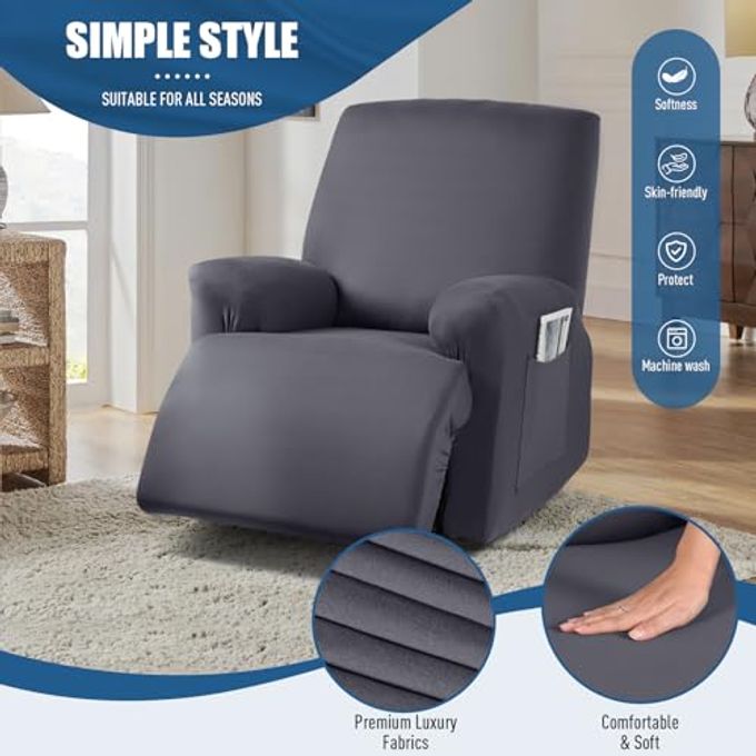 TAOCOCO Recliner Chair Covers Stretch Polyester Fabric 3-Piece for Large Recliners, Soft, Breathable and Skin-Friendly Furniture Protector, Washable (Dark Gray, Recliner Chair Cover) - Image 3