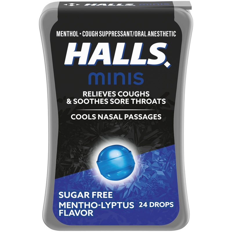HALLS Minis Mentho-Lyptus Flavor Sugar Free Cough Drops, 24 Drops - Image 1