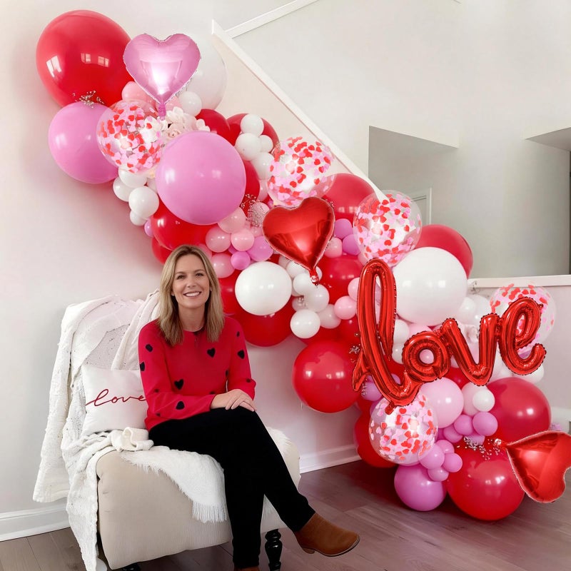 Froova Valentines Day Balloon Arch Kit Pink Red White Balloons Garland Love Foil Balloons Red Pink Heart Shaped Balloon for Women Anniversary Sweet Valentine Day Romantic Decor Special Night Party - Image 4
