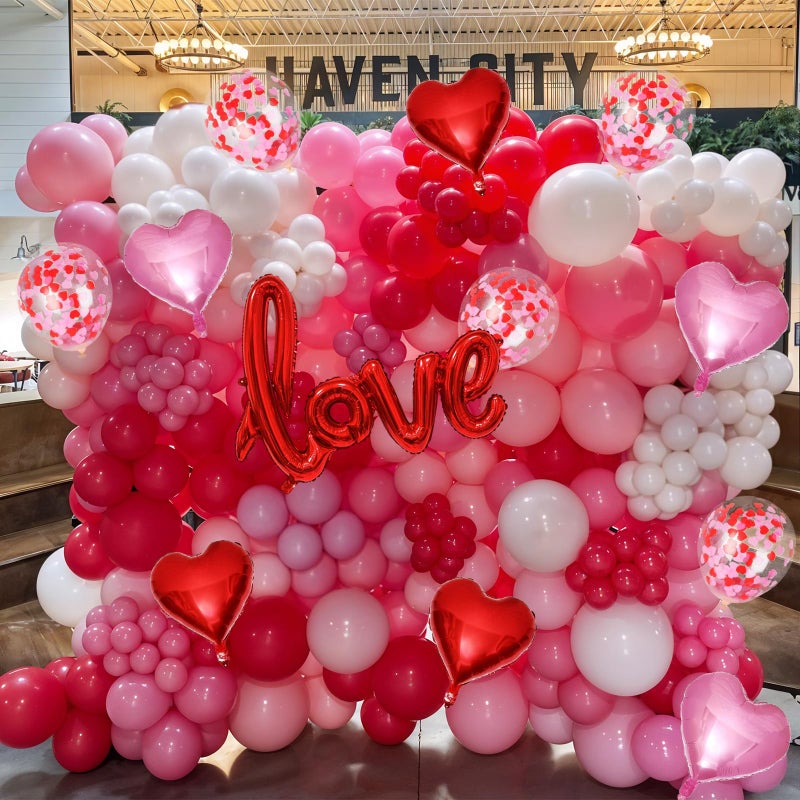 Froova Valentines Day Balloon Arch Kit Pink Red White Balloons Garland Love Foil Balloons Red Pink Heart Shaped Balloon for Women Anniversary Sweet Valentine Day Romantic Decor Special Night Party - Image 5