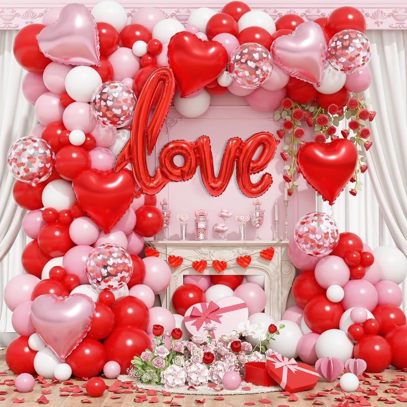 Froova Valentines Day Balloon Arch Kit Pink Red White Balloons Garland Love Foil Balloons Red Pink Heart Shaped Balloon for Women Anniversary Sweet Valentine Day Romantic Decor Special Night Party - Image 1