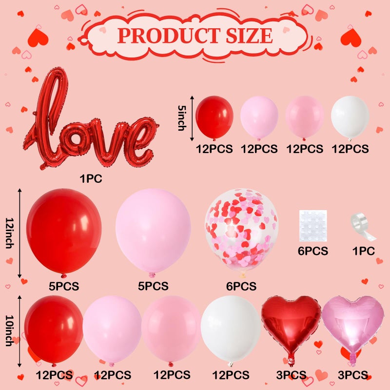 Froova Valentines Day Balloon Arch Kit Pink Red White Balloons Garland Love Foil Balloons Red Pink Heart Shaped Balloon for Women Anniversary Sweet Valentine Day Romantic Decor Special Night Party - Image 2