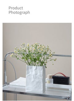 Captaintech Crinkle Paper Bag Shape Ceramic Vase, Large Capacity for Flower Arrangement, Bookshelf Decorative  - Image 3