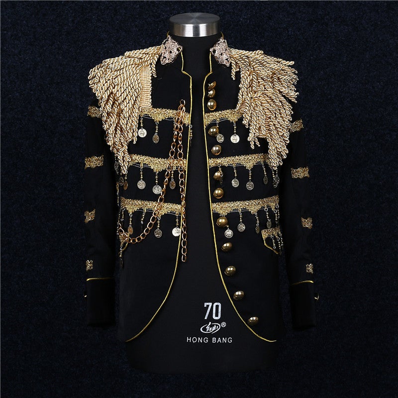 general Men's Korean Style Military Uniform Costume with Tassels and Epaulets - Image 2
