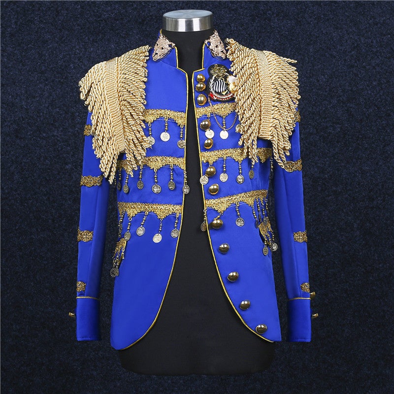 general Men's Korean Style Military Uniform Costume with Tassels and Epaulets - Image 1
