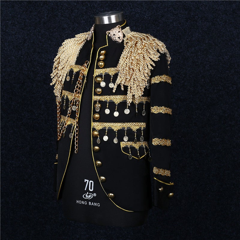 general Men's Korean Style Military Uniform Costume with Tassels and Epaulets - Image 3