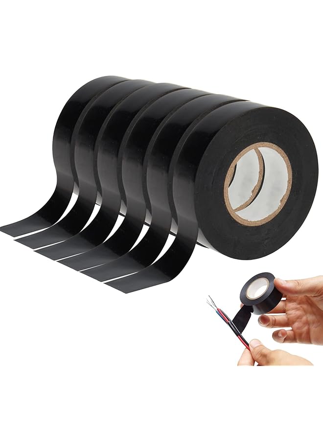 PROMASS promass Electrical Tapes, 6 Rolls 295ft Insulating Wire Tape Waterproof PVC Adhesives Fasteners Gaffer Tape Electrical Automotive Hardware Black Insulation Tapes, 3/5 inch x 49ft Each Roll  - Image 1