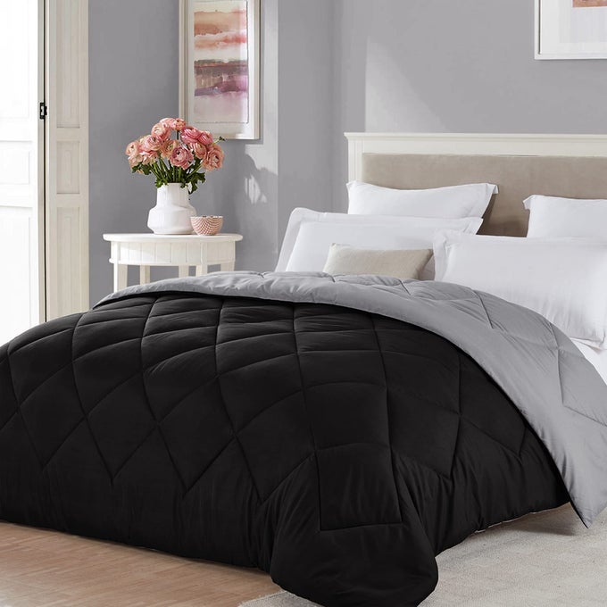 TWIN XL SIZE BLACK GREY COMFORTER REVERSIBLE LIGHTWEIGHT BOYS COOLING BEDDING COLLEGE DORM BEDSPREAD SPRING BLANKET