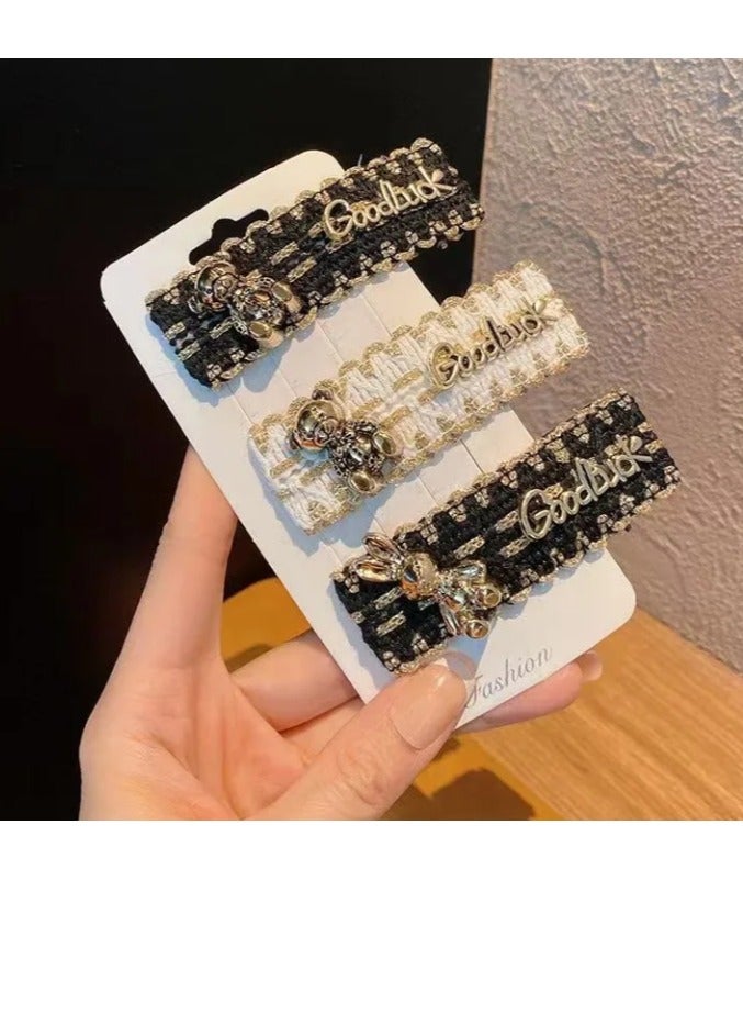 Fabric one-line fragrant style retro Hong Kong style top simple hairpin bangs clip one-line bear back head hairpin - Image 1