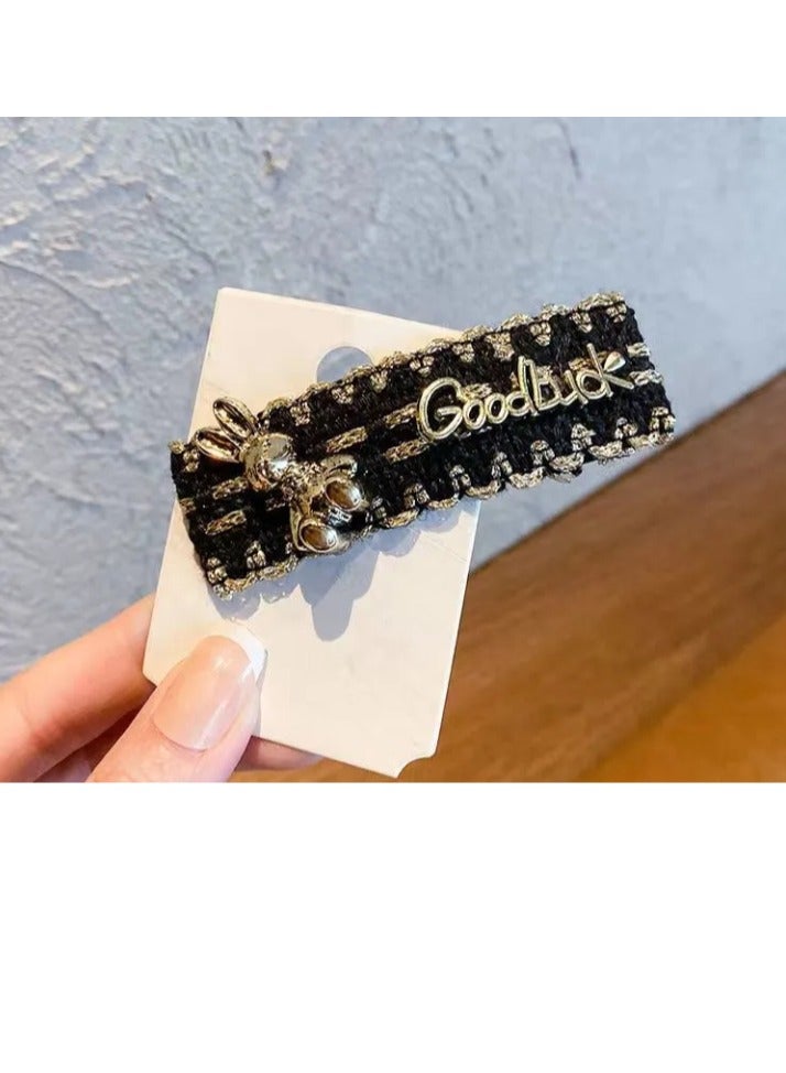 Fabric one-line fragrant style retro Hong Kong style top simple hairpin bangs clip one-line bear back head hairpin - Image 4