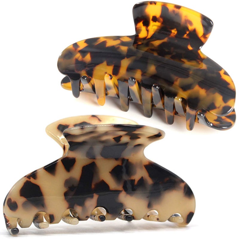 Fsmiling 2 Pack Big Hair Claw Clips Tortoise Shell Nonslip Large Claw Clip For Women Celluloid Leopard Print Jaw Clips For Thick Hair - Image 1