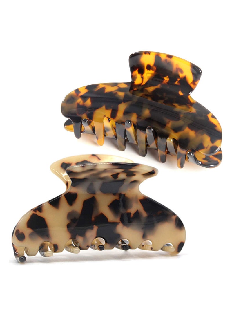 Fsmiling - 2 Pack Big Hair Claw Clips Tortoise Shell Nonslip Large Claw Clip For Women Celluloid Leopard Print Jaw Clips For Thick Hair - Image 1