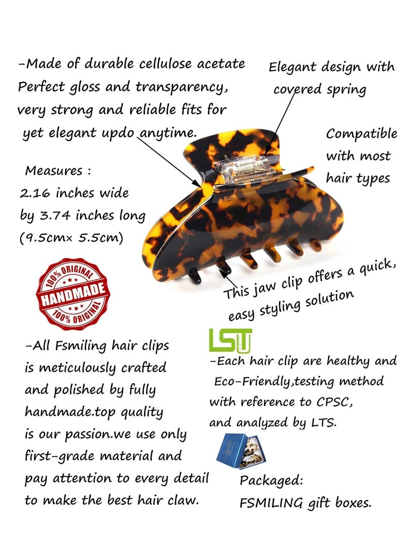 Fsmiling - 2 Pack Big Hair Claw Clips Tortoise Shell Nonslip Large Claw Clip For Women Celluloid Leopard Print Jaw Clips For Thick Hair - Image 1
