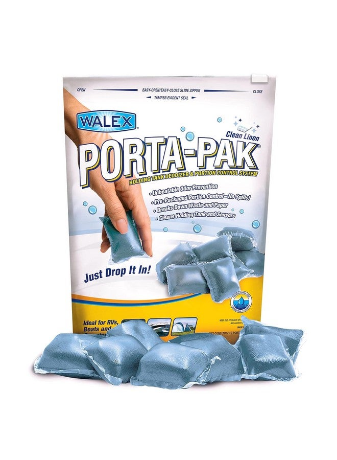 WALEX Walex Porta-Pak RV Marine Black Holding Tank Deodorizer Drop-Ins, Camper, Boat, Camping Porta Cassette Toilet Cleaner Pods, Clean Linen, 10 Pack  - Image 1