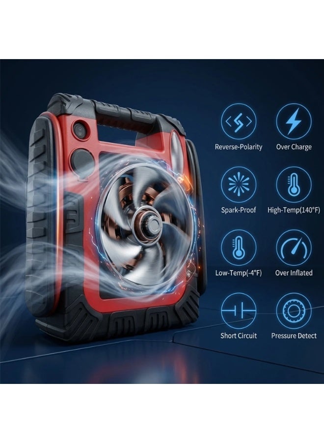 Car Battery Jump Starter 1800 AMP 12V – High Power Emergency Jumper with Air Compressor, USB & DC Output, Portable Booster for Cars, SUV, Truck - Image 4