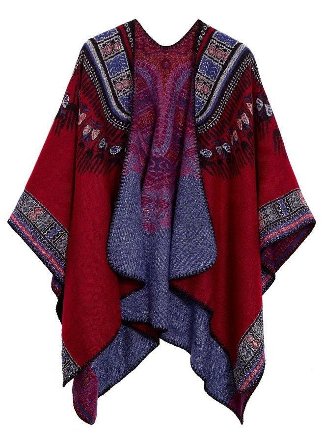 EXCHIC Women's Retro Shawl Wrap Open Front Poncho Cape Cardigan - Image 1