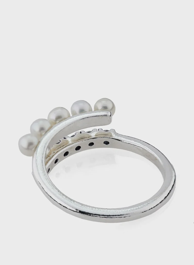 PANDORA Treated Freshwater Cultured Pearls & Pavé Open Ring