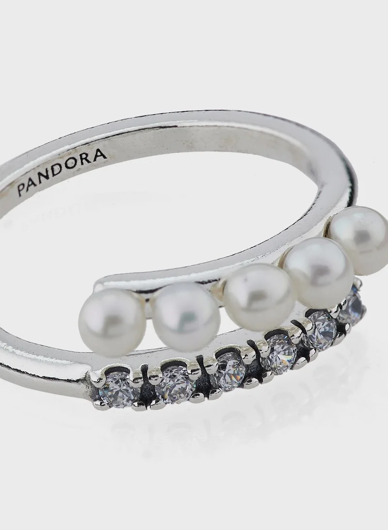 PANDORA Treated Freshwater Cultured Pearls & Pavé Open Ring