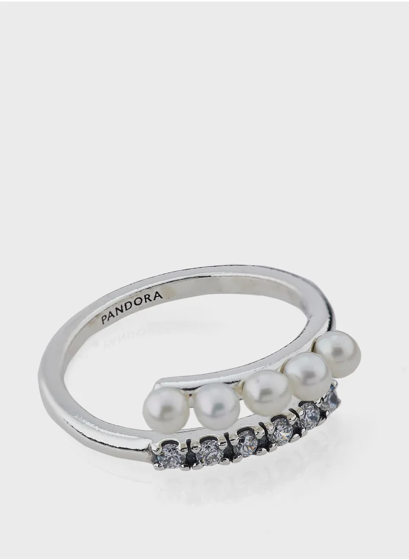 PANDORA Treated Freshwater Cultured Pearls & Pavé Open Ring