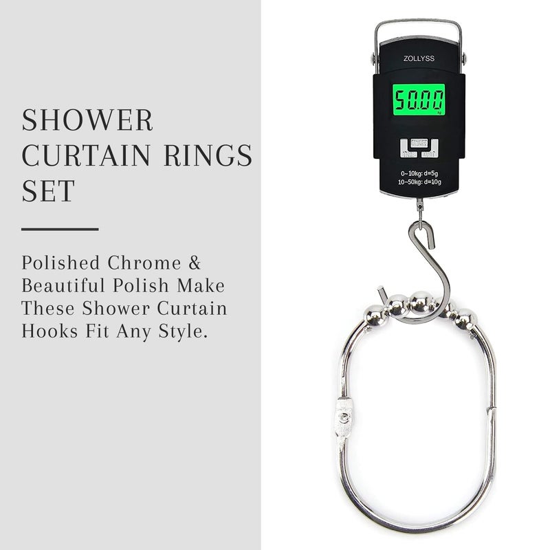 2 Lb. Depot Shower Curtain Ring - Set of 12 Easy Glide Rollers with Polished Chrome Finish - Stainless Steel Shower Hooks for Straight and Curved Rods - Decorative and Durable for Any Bathroom - Image 4