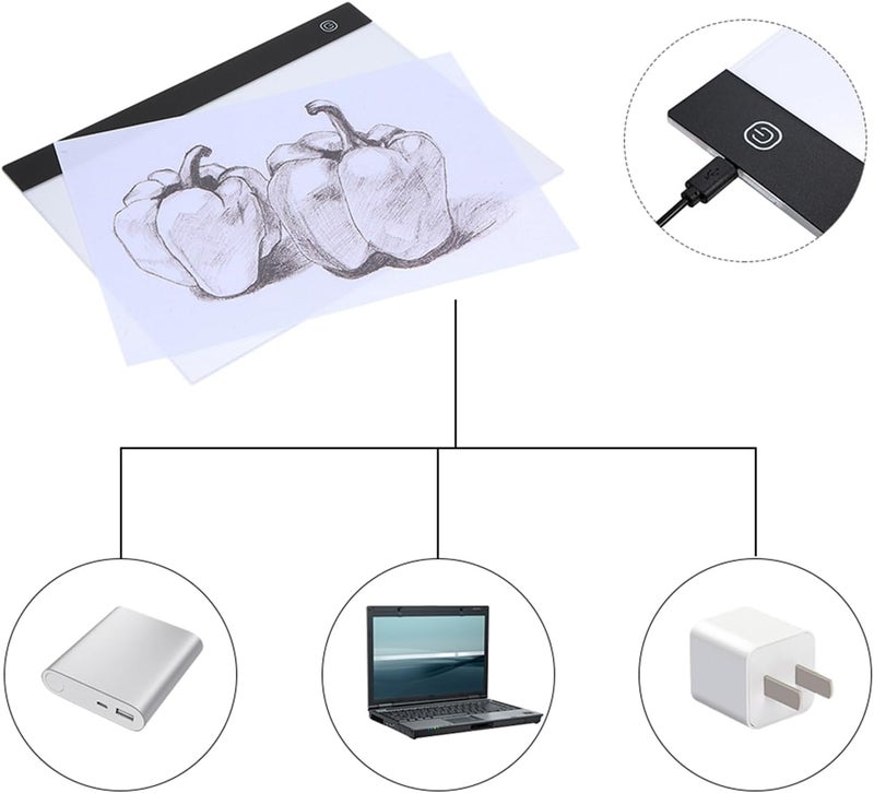 تصميم واجهة USB، لوح أكريليكي عالي النفاذية للضوء، مصباح LED مزدوج، لوح رسم قابل لضبط السطوع على 3 مستويات مع مصابيح LED للاستخدام في القص، رسومات ثنائية الأبعاد (1) - Image 2