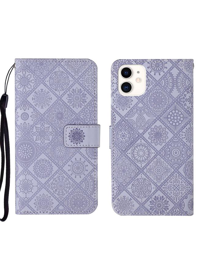 زبون جراب هاتف iPhone 13 من الجلد المنقوش بنمط عرقي - Image 1