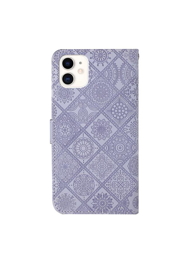 زبون جراب هاتف iPhone 13 من الجلد المنقوش بنمط عرقي - Image 3