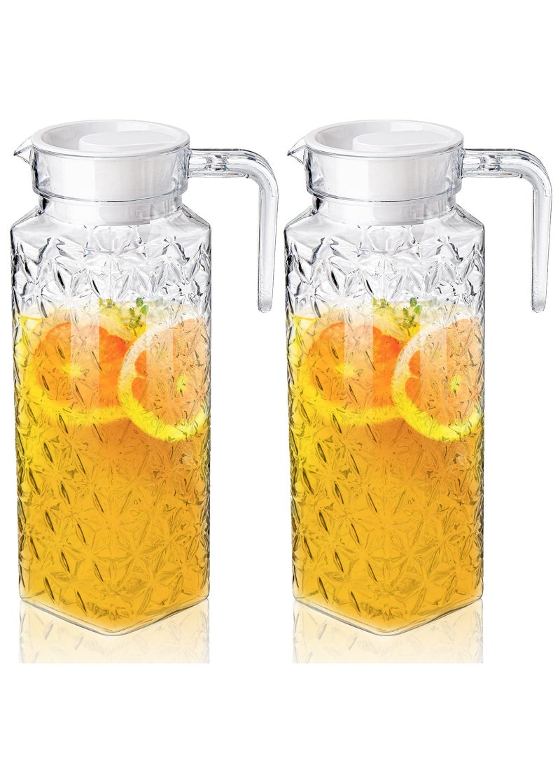 Peohud Peohud 2 Pack Acrylic Pitchers 37oz Clear Plastic Pitcher with Removable Lid Transparent Juice Jug Water Pitcher for Iced Tea Sangria Lemonade Cold or Hot Beverages BPAFree and ShatterProof 