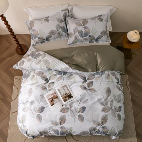 OAITE Duvet Cover Set King Size Floral Pattern 500 Thread Count Ultra Soft 100% Cotton Duvet Cover Sets 3-PC, Breathable Duvet Cover with Zipper Closure & Corner Ties - Image 4