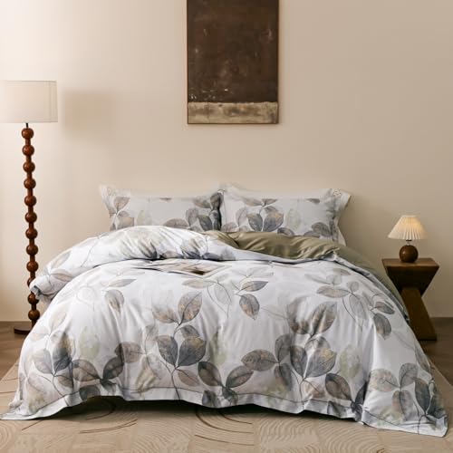 OAITE Duvet Cover Set King Size Floral Pattern 500 Thread Count Ultra Soft 100% Cotton Duvet Cover Sets 3-PC, Breathable Duvet Cover with Zipper Closure & Corner Ties - Image 1
