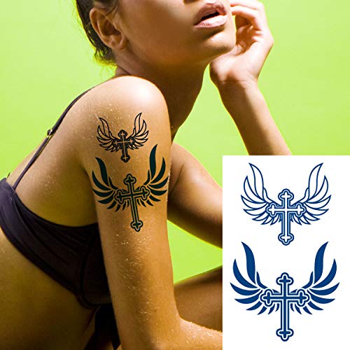 PADOUN 6 Sheets PADOUN Long Lasting Waterproof Temporary Tattoos Cross, 100% Plant-Based Ink Temporary Tattoo Sticker Map Compass Tatoo Arm Fake Waist Back Tatto Women Men - Image 4