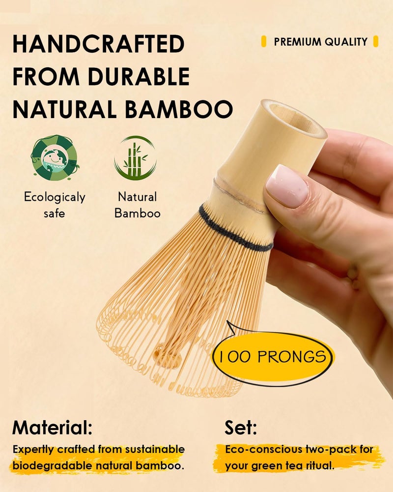 JUL WIND Matcha Whisk - 2-pack Bamboo matcha Whisk set, Handcrafted Traditional Japanese Chasen, 100-Prong Matcha Stirrer Wisk Mixer Brush for Authentic Matcha Tea Preparation - Image 4